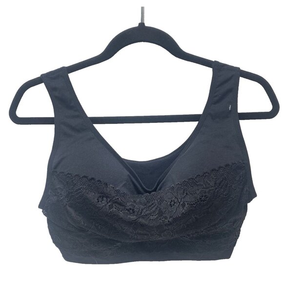 Women's Black Support Gathered Bra with Lace, Plus Size XXL, Brand New - Picture 1 of 8